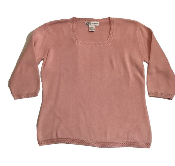dressbarn Sweaters - DRESSBARN True Pink Cotten Blend Delicate Pull Over Sweater 3/4 Sleeve Sz Small